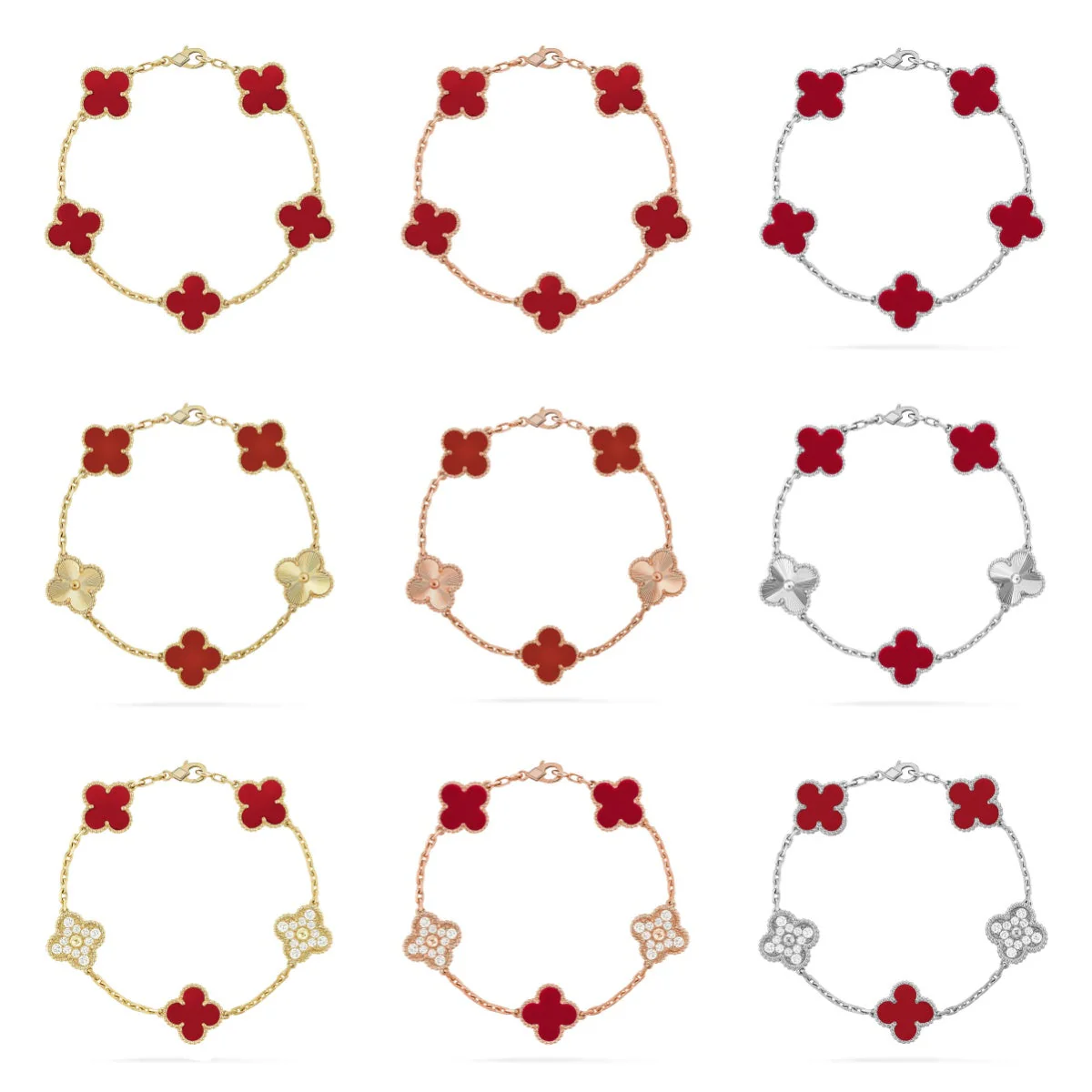 [Kaelin Vow] CLOVER 5 MOTIF RED CORNELIAN BRACELET COLLECTION