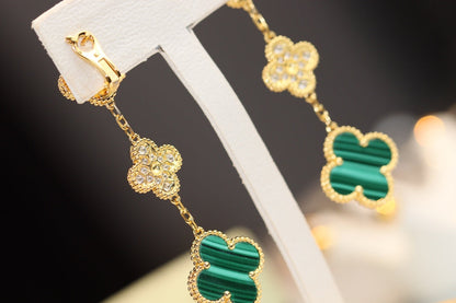 [Kaelin Vow]CLOVER EARRINGS GOLD MALACHITE DIAMOND 3 MOTIF