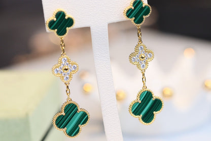 [Kaelin Vow]CLOVER EARRINGS GOLD MALACHITE DIAMOND 3 MOTIF