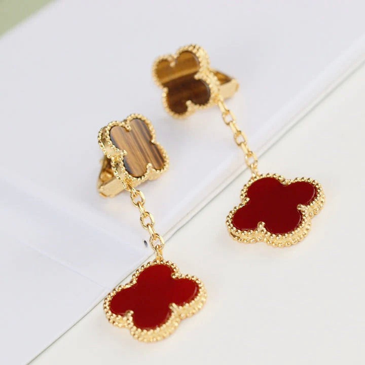 [Kaelin Vow]CLOVER  2 MOTIF  TIGER EYE CARNELIAN EARRINGS