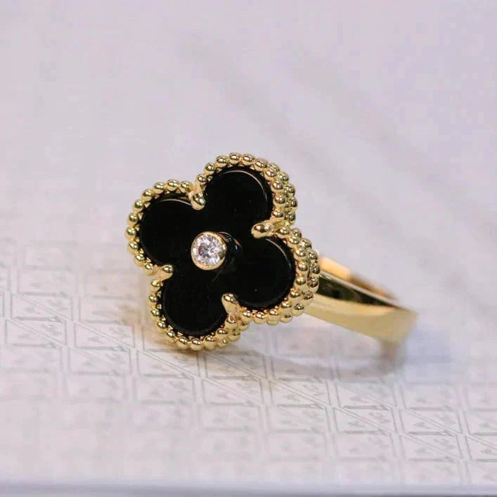 [Kaelin Vow]CLOVER ONYX RING GOLD DIAMOND