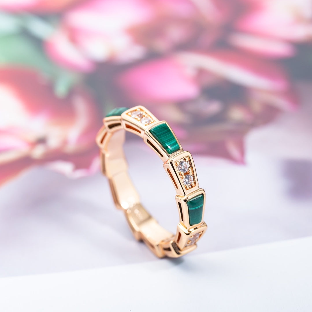 [Kaelin Vow]SERPENTI RING PINK GOLD MALACHITE DIAMOND 3MM