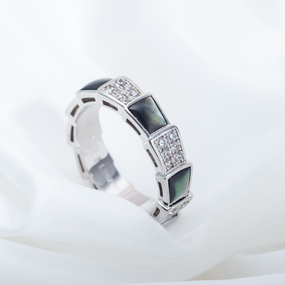 [Kaelin Vow]SERPENTI RING SILVER DIAMOND BLACK MOP 4MM
