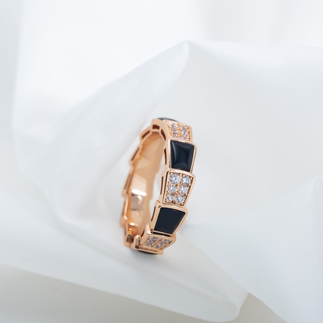 [Kaelin Vow]SERPENTI RING PINK GOLD BLACK MOP DIAMOND PAVED 4MM