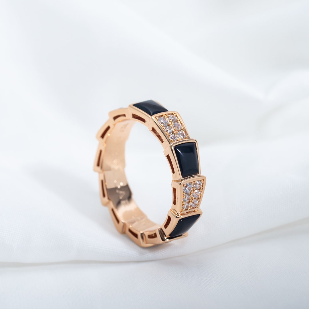 [Kaelin Vow]SERPENTI RING PINK GOLD BLACK MOP DIAMOND PAVED 4MM