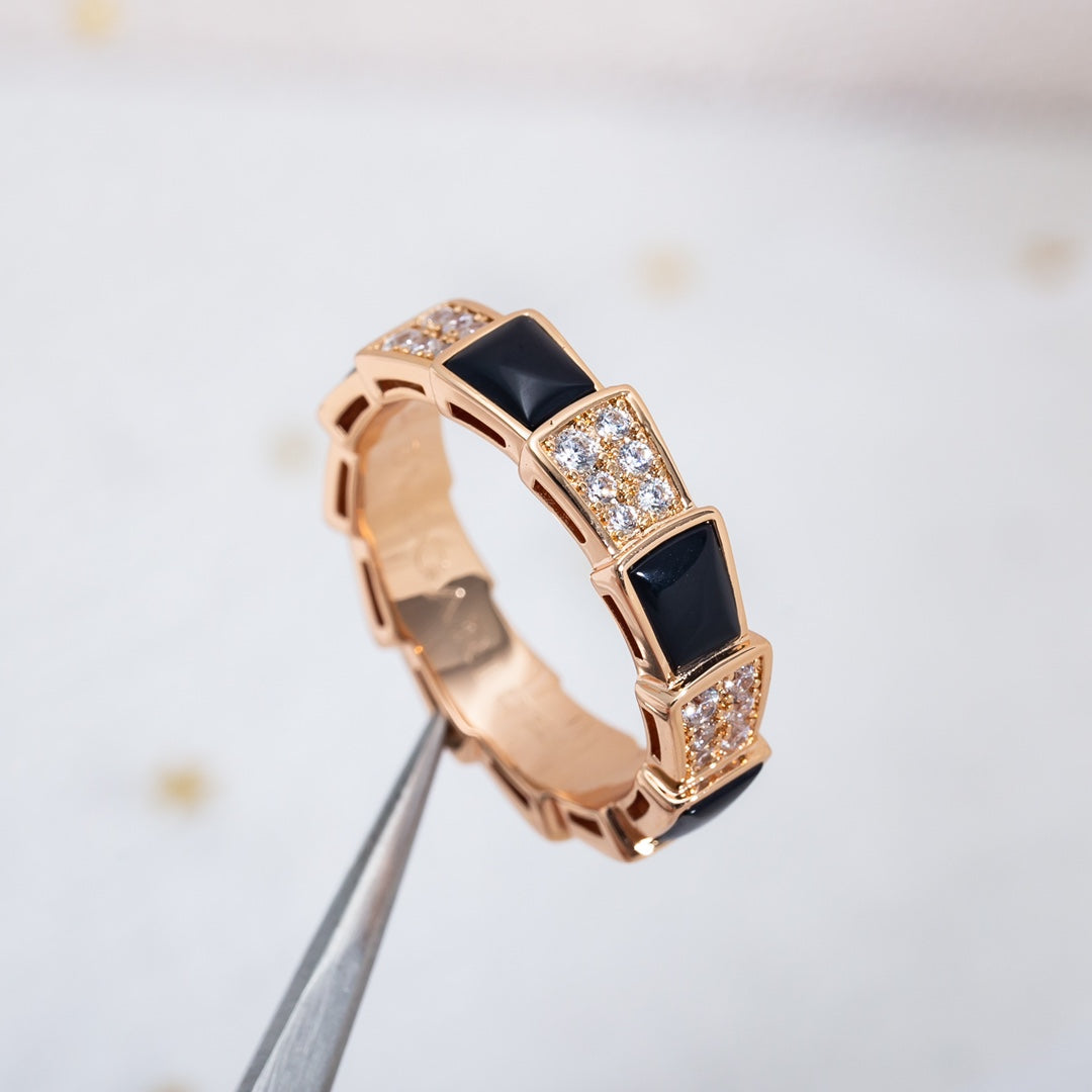 [Kaelin Vow]SERPENTI RING PINK GOLD BLACK MOP DIAMOND PAVED 4MM