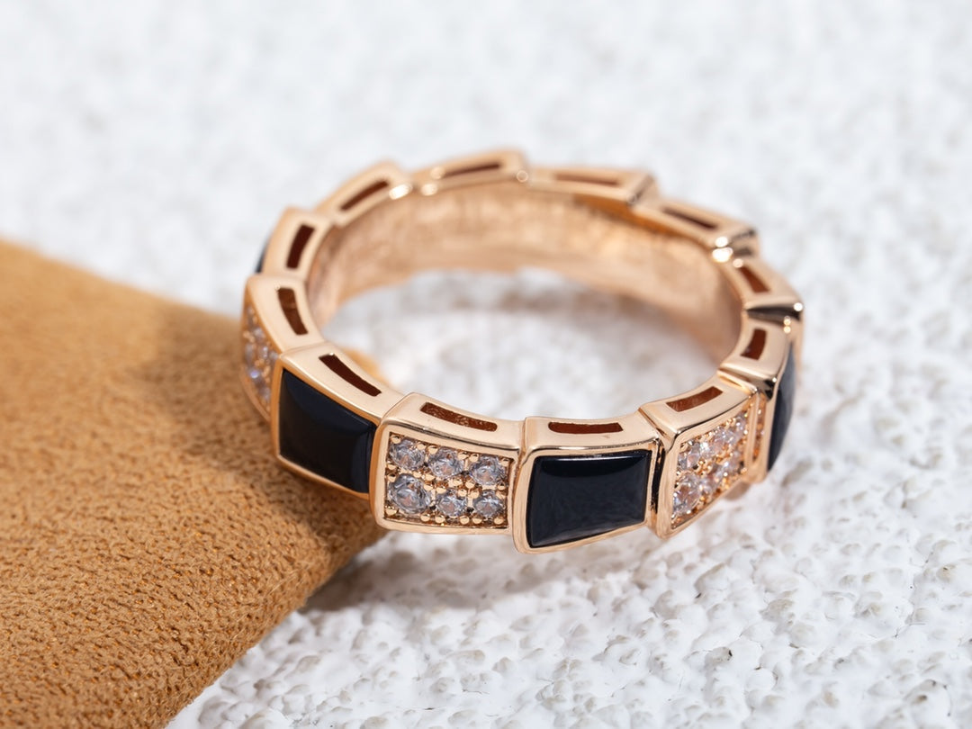 [Kaelin Vow]SERPENTI RING PINK GOLD BLACK MOP DIAMOND PAVED 4MM