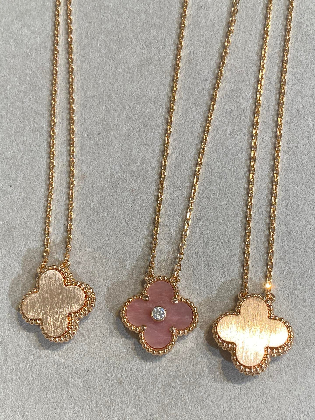 [Kaelin Vow]CLOVER 15MM DIAMOND RHODONITE NECKLACE
