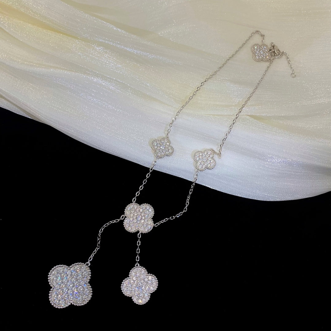 [Kaelin Vow]CLOVER 5 MOTIFS SILVER DIAMONDS NECKLACE