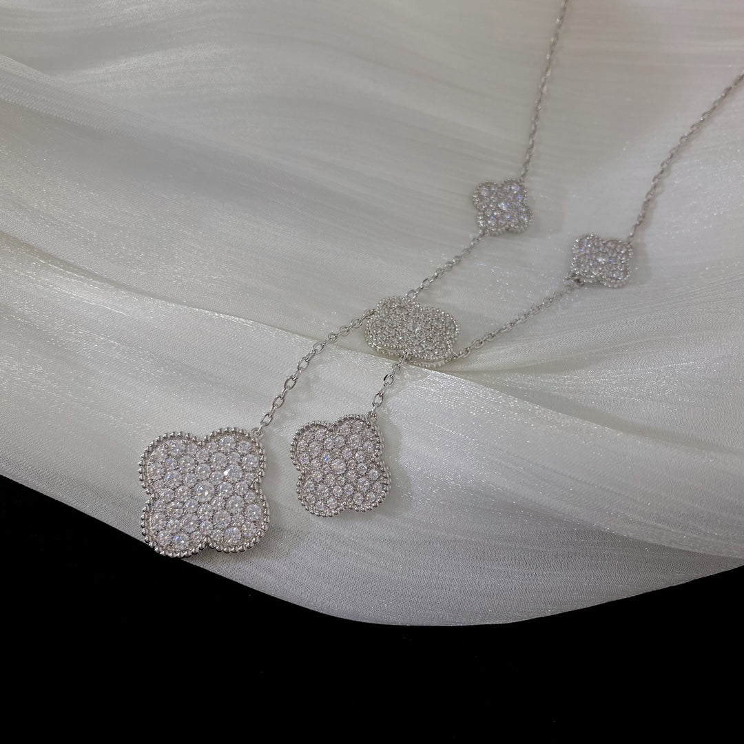 [Kaelin Vow]CLOVER 5 MOTIFS SILVER DIAMONDS NECKLACE
