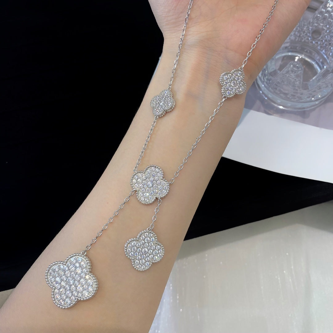 [Kaelin Vow]CLOVER 5 MOTIFS SILVER DIAMONDS NECKLACE