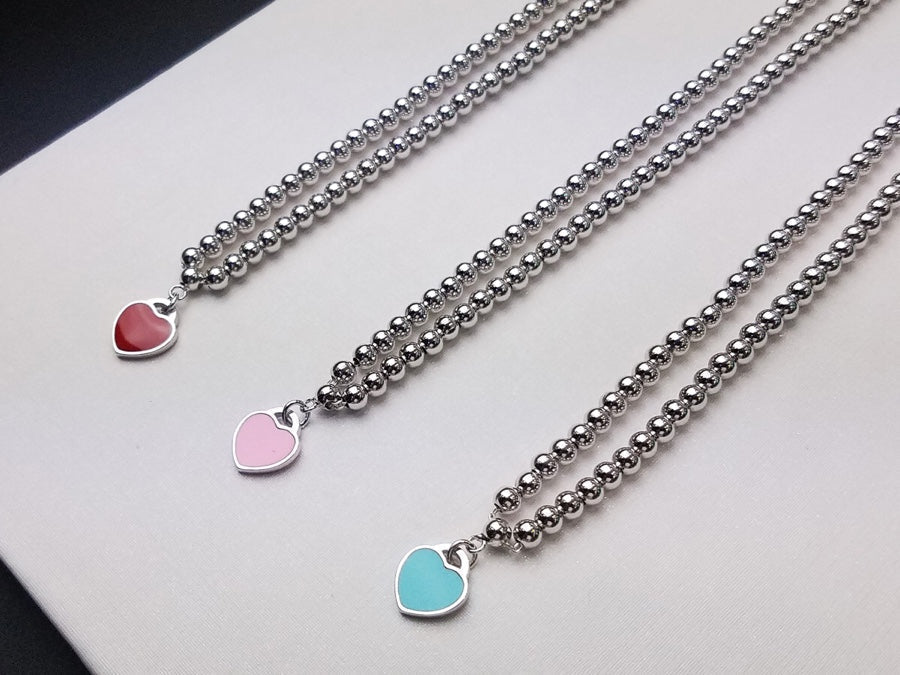 [Kaelin Vow]HEART PEDANT SILVER BALL CHAIN NECKLACE