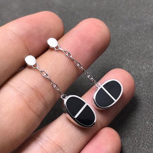 [Kaelin Vow]CHAINE VERSO BLACK CERAMIC SILVER EARRINGS