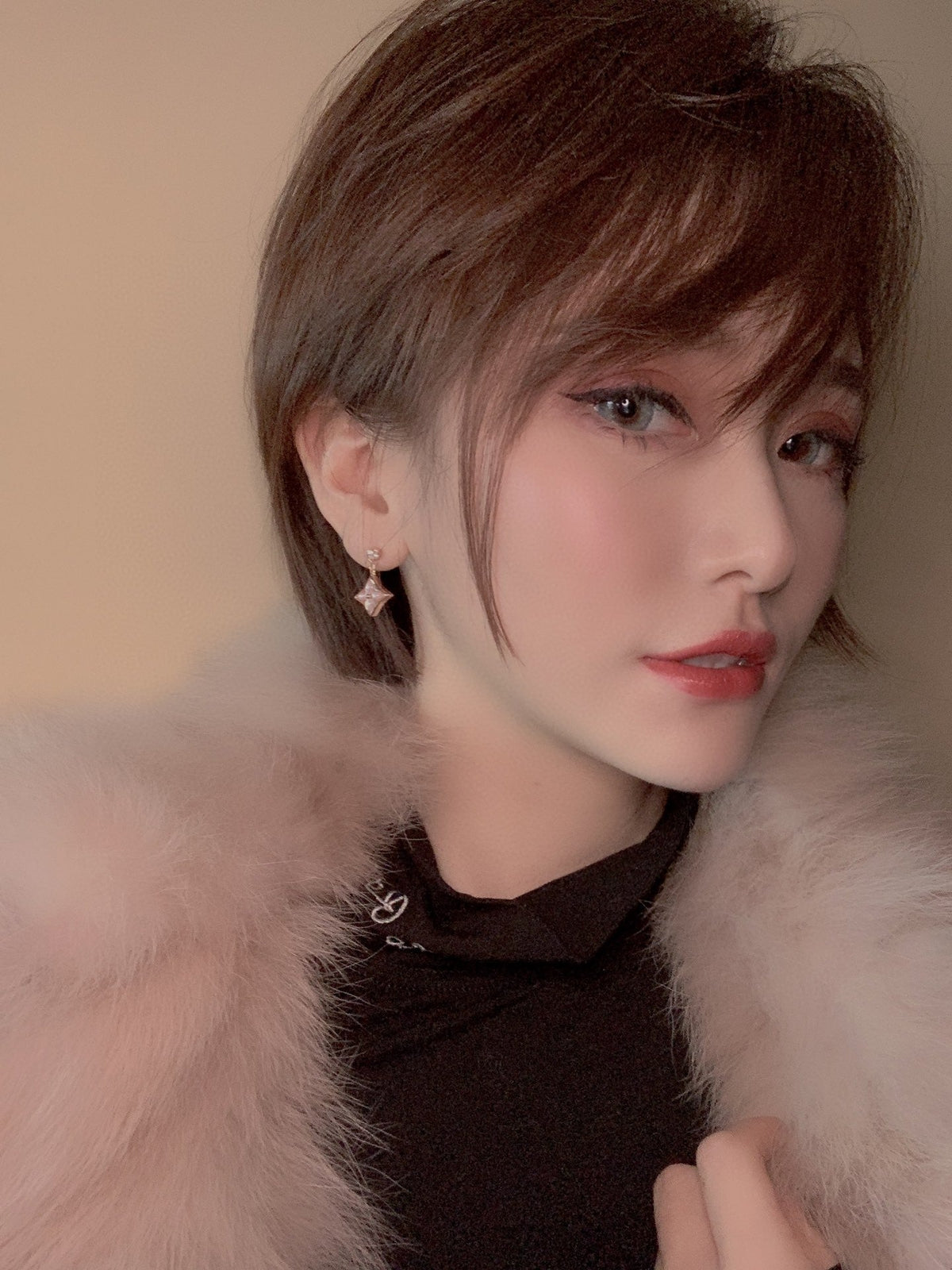 [Kaelin Vow]DOUBLE STAR PINK GOLD MOP DROP EARRINGS