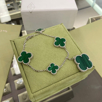 [Kaelin Vow]CLOVER 5 MOTIFS SIVLER MALACHITE BRACELET