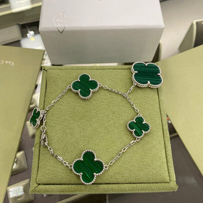 [Kaelin Vow]CLOVER 5 MOTIFS SIVLER MALACHITE BRACELET