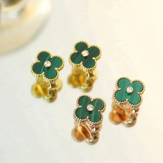 [Kaelin Vow]CLOVER MEDIUM 1 MOTIFS MALACHITE DIAMOND EARRINGS