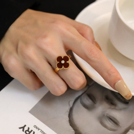 [Kaelin Vow]CLOVER CARNELIAN RING ROSE GOLD DIAMOND