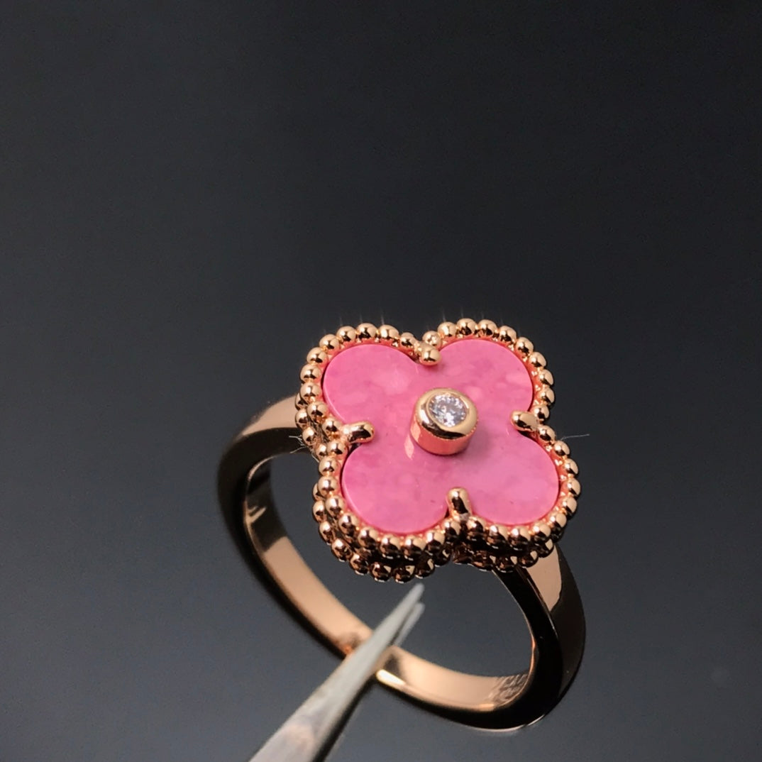 [Kaelin Vow]CLOVER RHODONITE ROSE GOLD RING