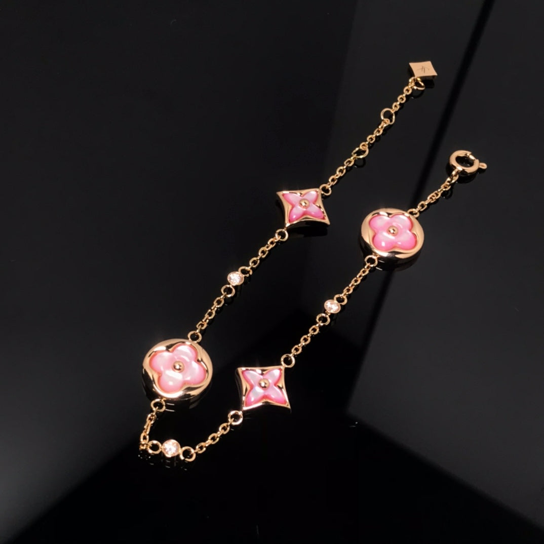[Kaelin Vow]STAR AND SUN 4 MOTIF PINK MOP PINK GOLD BRACELET