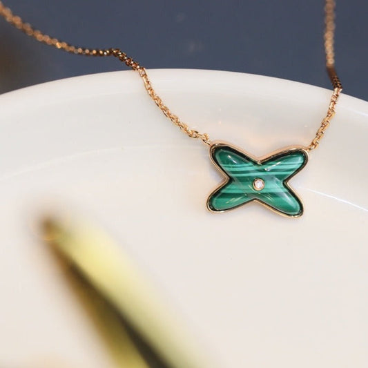 [Kaelin Vow]JEUX MALACHITE 1 DIAMOND PINK GOLD NECKLACE