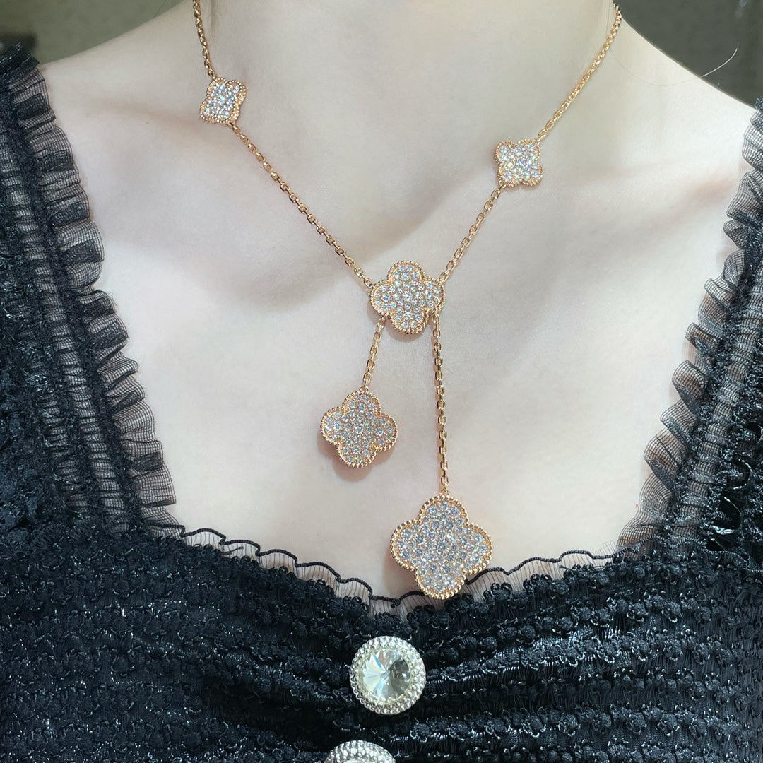 [Kaelin Vow]CLOVER 6 MOTIF DIAMOND PAVED NECKLACE