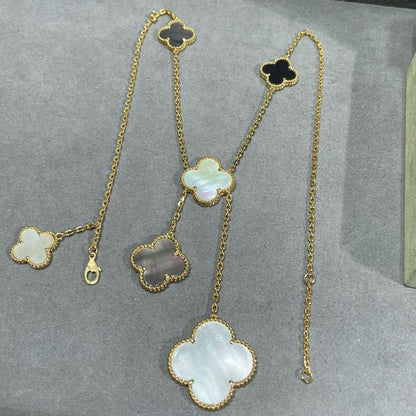 [Kaelin Vow]CLOVER 6 MOTIF MOP ONYX GOLD NECKLACE