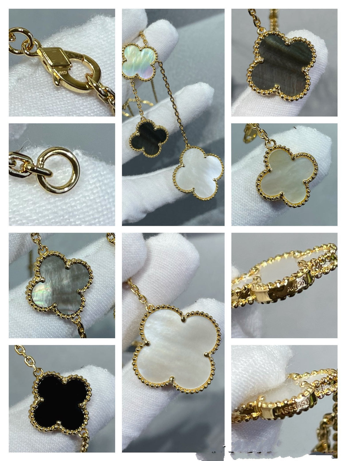 [Kaelin Vow]CLOVER 6 MOTIF MOP ONYX GOLD NECKLACE