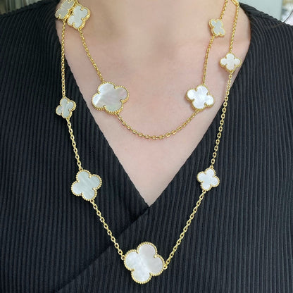 [Kaelin Vow]CLOVER 16 MOTIF WHITE MOP GOLD NECKLACE