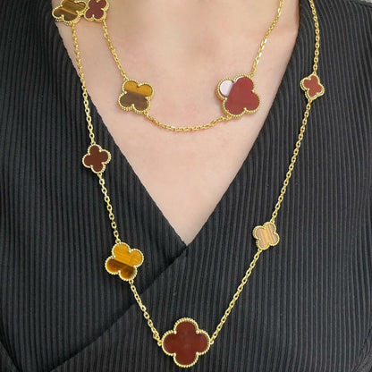 [Kaelin Vow]CLOVER 16 MOTIF CARNELIAN TIGER EYE ROSE GOLD NECKLACE