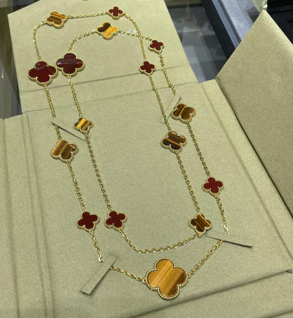 [Kaelin Vow]CLOVER 16 MOTIF CARNELIAN TIGER EYE ROSE GOLD NECKLACE