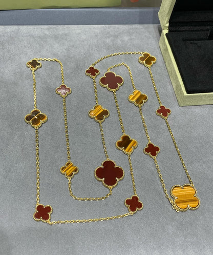 [Kaelin Vow]CLOVER 16 MOTIF CARNELIAN TIGER EYE ROSE GOLD NECKLACE