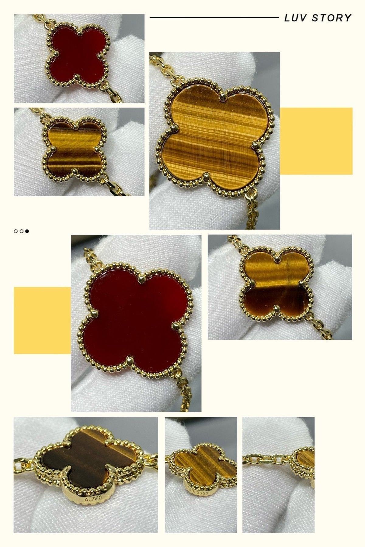 [Kaelin Vow]CLOVER 16 MOTIF CARNELIAN TIGER EYE ROSE GOLD NECKLACE