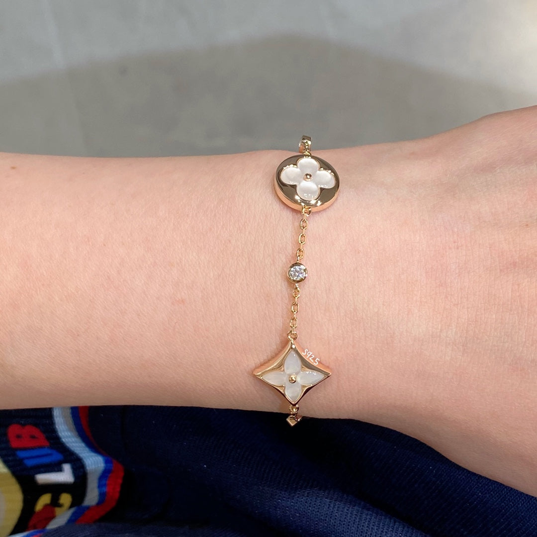 [Kaelin Vow]STAR AND SUN 4 MOTIF WHITE MOP PINK GOLD BRACELET