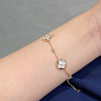 [Kaelin Vow]STAR AND SUN 4 MOTIF WHITE MOP PINK GOLD BRACELET