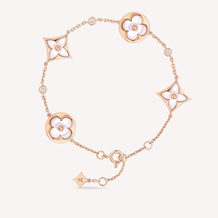 [Kaelin Vow]STAR AND SUN 4 MOTIF WHITE MOP PINK GOLD BRACELET