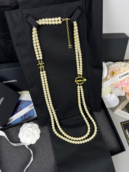 [Kaelin Vow]25K Pencil Double C Double-Layer Pearl Sweater Chain