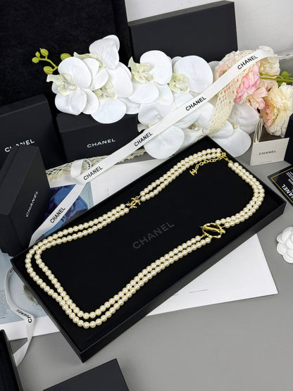 [Kaelin Vow]25K Pencil Double C Double-Layer Pearl Sweater Chain