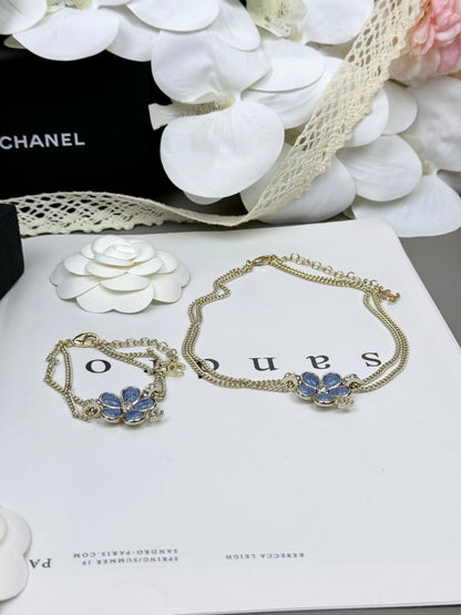 [Kaelin Vow]New Blue Floral Double-Layer Necklace