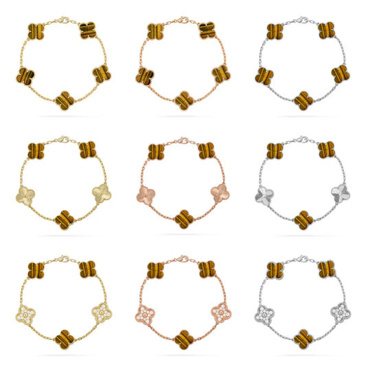 [Kaelin Vow] CLOVER 5 MOTIFS TIGER EYE BRACELET COLLECTION