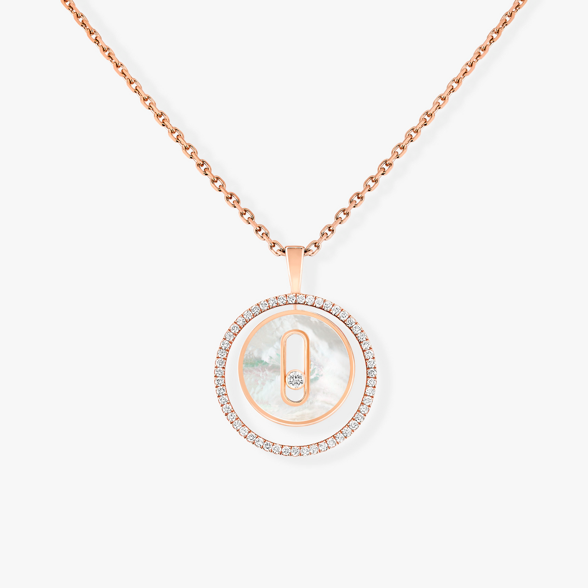 [Kaelin Vow]LUCKY MOVE 1 DIAMOND WHITE MOTHER OF PEARL PINK GOLD DIAMOND NECKLACE