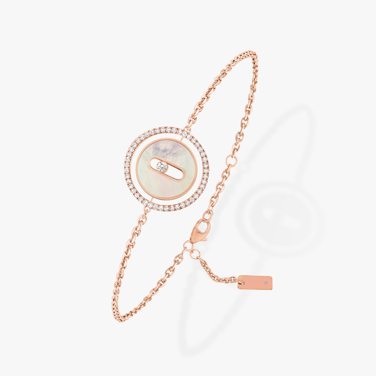 [Kaelin Vow]LUCKY MOVE WHITE MOTHER OF PEARL PINK GOLD DIAMOND BRACELET(Adjustable)