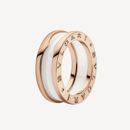 [Kaelin Vow]ZERO 1 TWO-BAND LOOPS AND WHITE CERAMIC SPIRAL PINK GOLD RING