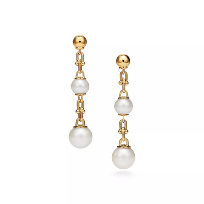 [Kaelin Vow]TRIPLE DROP LINK EARRINGS GOLD WITH FRESHWATER PEARLS