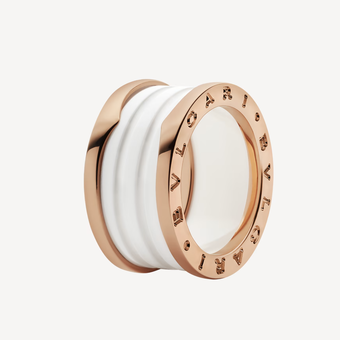 [Kaelin Vow]ZERO 1 FOUR-BAND LOOPS AND WHITE CERAMIC SPIRAL PINK GOLD RING