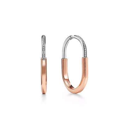 [Kaelin Vow]LOCK EARRINGS ROSE AND WHITE GOLD DIAMONDS EXTRA LARGE