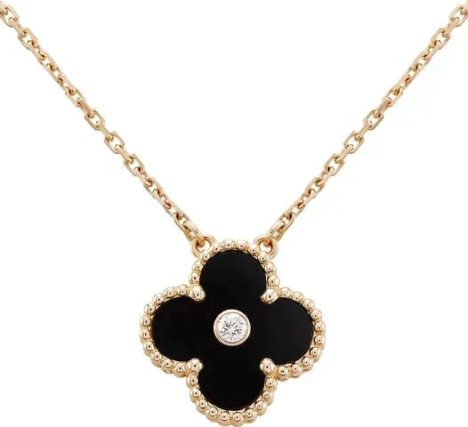 [Kaelin Vow]CLOVER 15MM DIAMOND ONYX NECKLACE