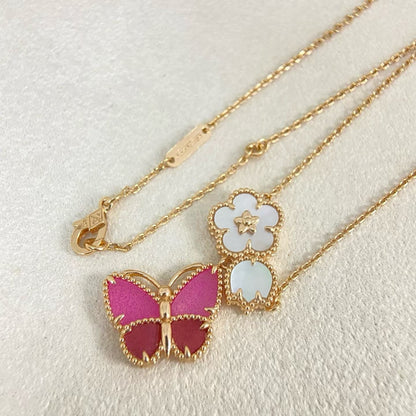 [Kaelin Vow]ROSE QUARTZ THREE‑IN‑ONE BUTTERFLY NECKLACE