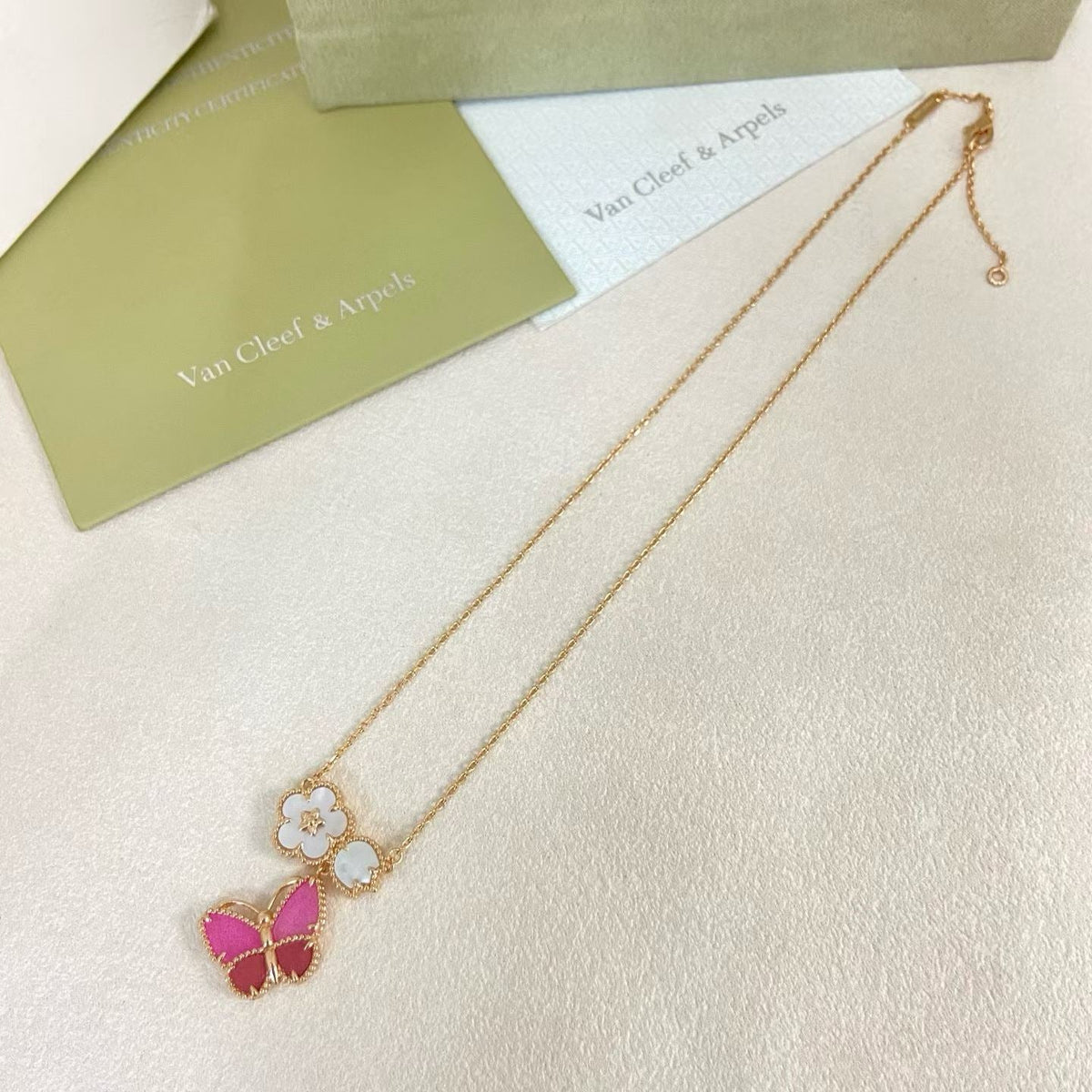 [Kaelin Vow]ROSE QUARTZ THREE‑IN‑ONE BUTTERFLY NECKLACE