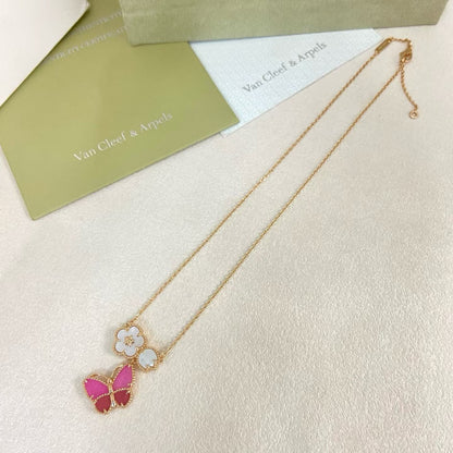 [Kaelin Vow]ROSE QUARTZ THREE‑IN‑ONE BUTTERFLY NECKLACE